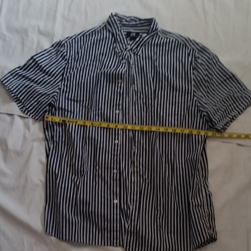 Navy Blue And White Striped Men's Shirt H &M